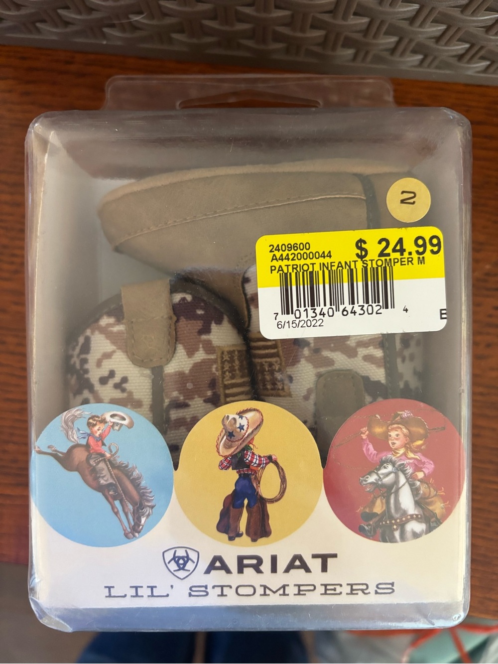 Ariat Brown and Camouflage Toddler Cowboy Boots - Patriot Infant Stompers - Picture 2 of 3